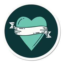 tattoo style sticker of a heart and banner