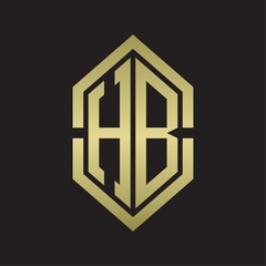HB Logo monogram with hexagon shape and outline slice style with gold colors
