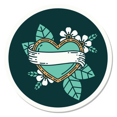 tattoo style sticker of a heart and banner