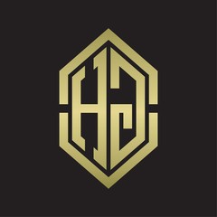 HG Logo monogram with hexagon shape and outline slice style with gold colors