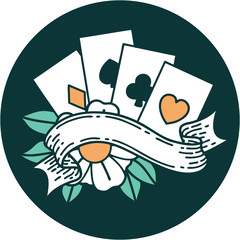 tattoo style icon of cards and banner