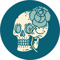tattoo style icon of a skull and rose