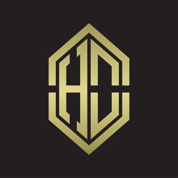 recommend clip art: HO Logo monogram with hexagon shape and outline slice style with gold colors