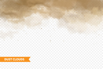 Realistic dust clouds. Sand storm. Polluted dirty brown air, smog. Vector illustration.