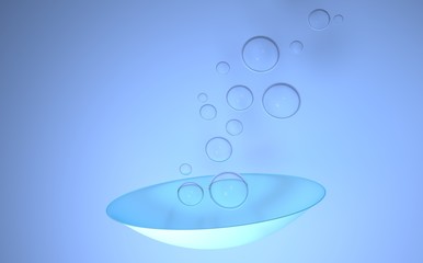 Lenses for eyes, poor eyesight, breathing lenses. Permeable. Breathable. Water, air. 3D-rendering