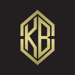 KB Logo monogram with hexagon shape and outline slice style with gold colors