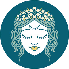 tattoo style icon of female face with third eye