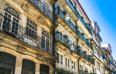 View on Colorful historic buildings in the old town of Porto, Portugal