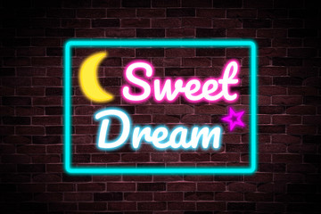 Sweet dream neon banner, night bright advertising, light banner.  for discount.