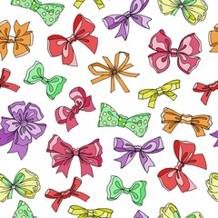 Bow tie seamless vector pattern. Cartoon colorful bow tie illustrations. Ornament for textile, wrap, backdrop or fabric. Fashion background. Holiday hipster decoration, father day gift, present.