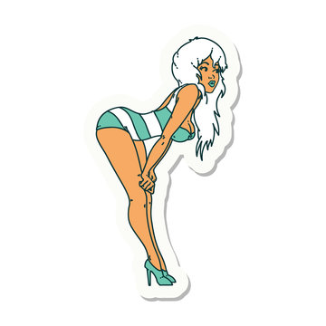 tattoo sticker of a pinup girl in swimming costume
