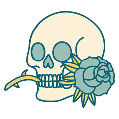 tattoo style icon of a skull and rose