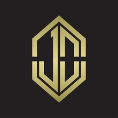 JO Logo monogram with hexagon shape and outline slice style with gold colors