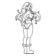 black line tattoo of a pinup viking girl