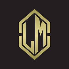 LM Logo monogram with hexagon shape and outline slice style with gold colors