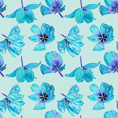 Tulips seamless pattern. Watercolor illustration. Hand painted background.