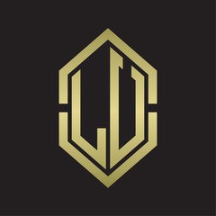 LU Logo monogram with hexagon shape and outline slice style with gold colors