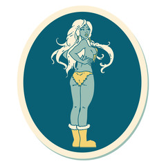 tattoo style sticker of a pinup viking girl