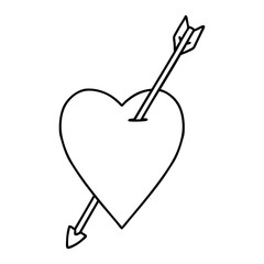 black line tattoo of an arrow and heart