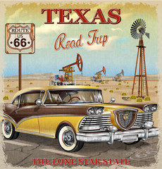 Vintage Texas road trip poster.