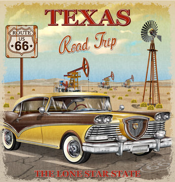 Vintage Texas Road Trip Poster.