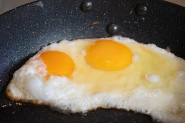 Tasty over easy fried egg in frying pan