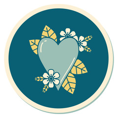 tattoo style sticker of a botanical heart