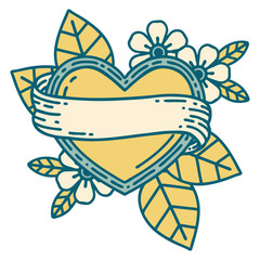 tattoo style icon of a heart and banner