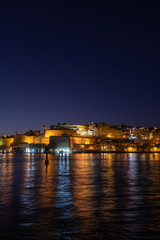 Fototapeta na wymiar City Of Valletta Night Sea View In Malta