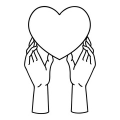 black line tattoo of a hands reaching for a heart