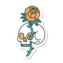 tattoo style sticker of a skull and rose