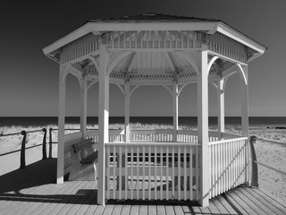 Gazebo sis on the boardwalk in the beach town of Sea Girt New Jersey as the town gears up for the start of the summer tourist season