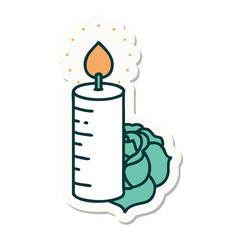 tattoo style sticker of a candle and a rose
