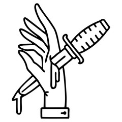Obraz premium black line tattoo of a dagger in the hand