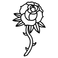 black line tattoo of a rose