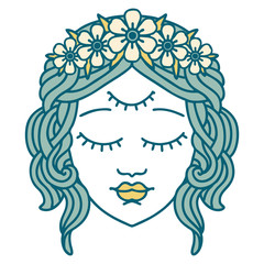 tattoo style icon of female face with third eye