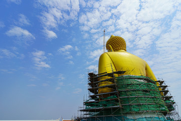 The big golden Buddha in Wat Paknam church Landmark of Buddhism is a royal temple WAT PAKNAM Phasi...