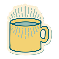 tattoo style sticker of cup of coffee