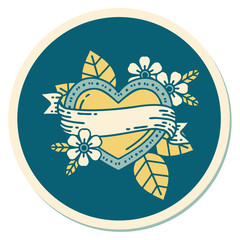 tattoo style sticker of a heart and banner