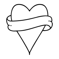 black line tattoo of a heart and banner