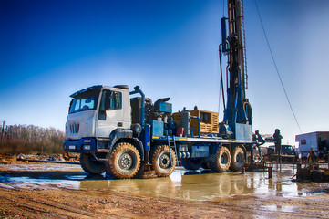 Drilling rig. Drilling deep wells. Coring. Industry. Mineral exploration.