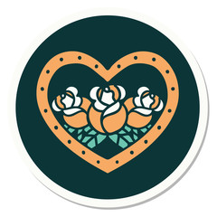tattoo style sticker of a heart and flowers
