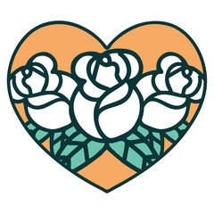 tattoo style icon of a heart and flowers