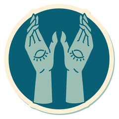 tattoo style sticker of mystic hands
