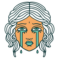 tattoo style icon of female face crying