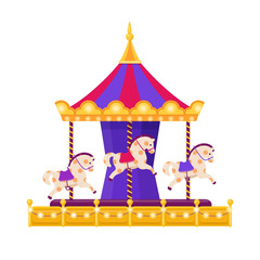 Colorful carousel with horses on white background