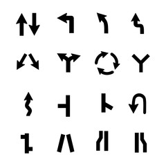 set of arrow road sign on white background.