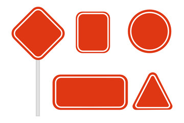 Set of red road signs on transparent background. 