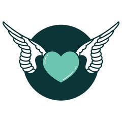 tattoo style icon of a heart with wings