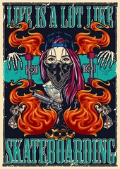 Colorful vintage skateboarding poster